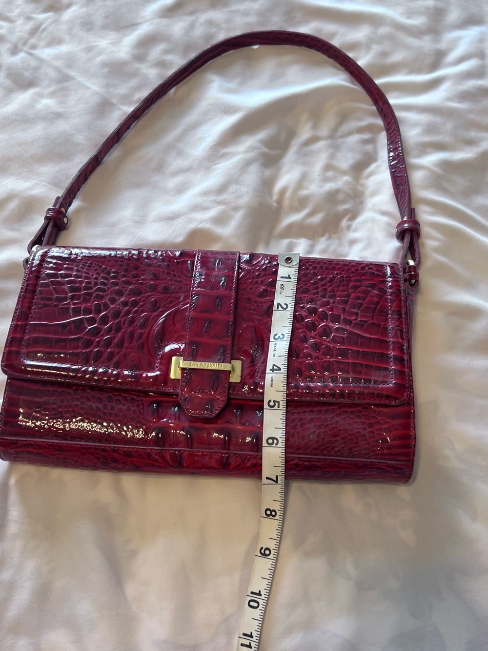 Brahmin Patent Croc-Embossed Shoulder Bag in Wine Red - Picture 4 of 7